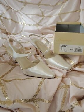 Michaelangelo Cream Satin Slingback Heels